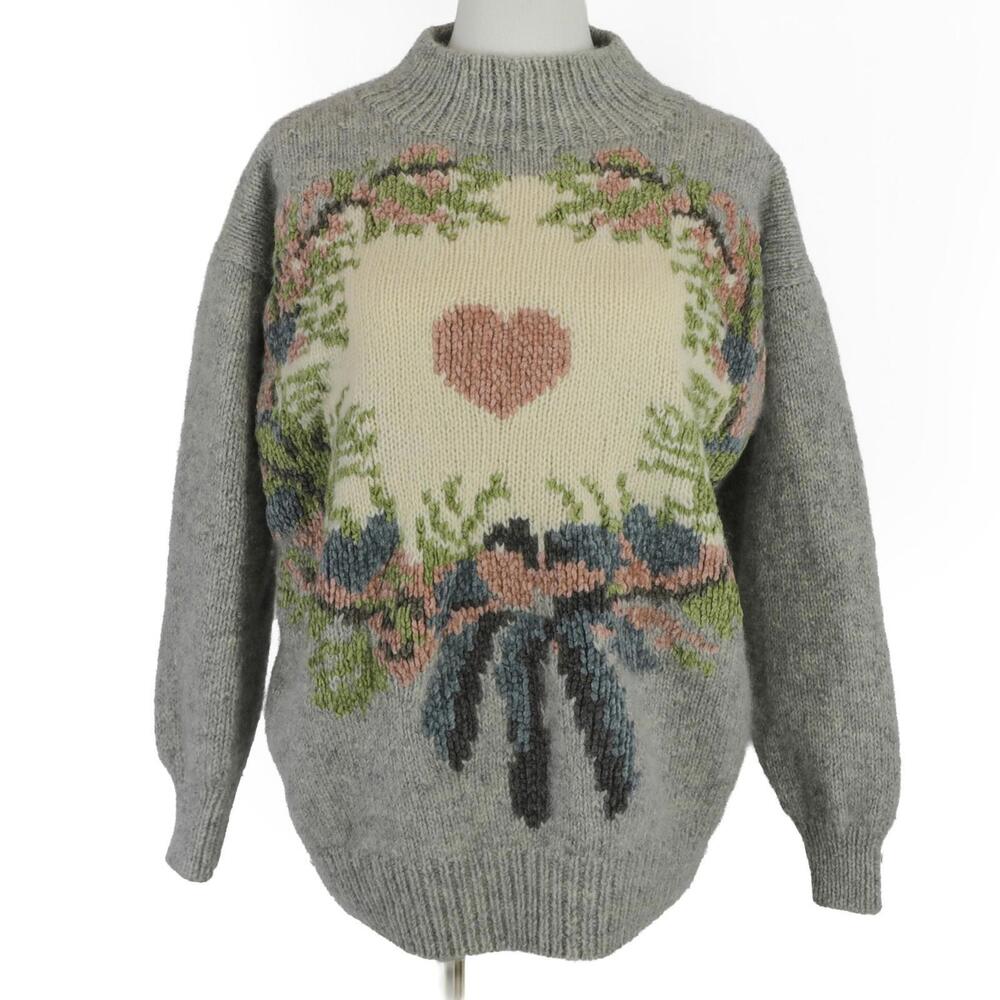 RARE Vintage Michelle Stuart Studio Hand Knit Wool Gray Cozy Sweater M